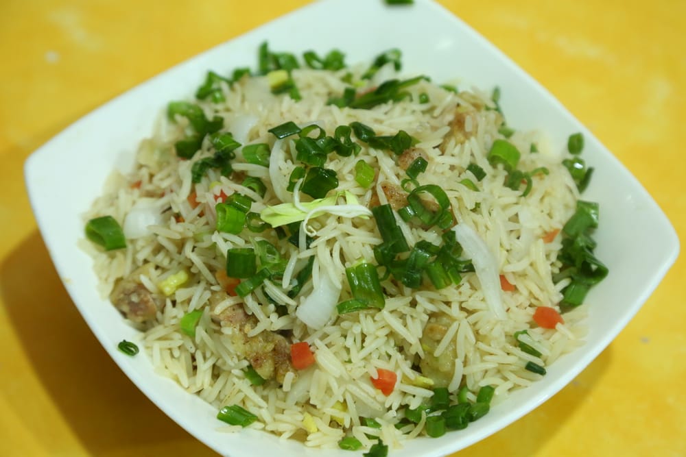 Chicken fried rice with spring onion