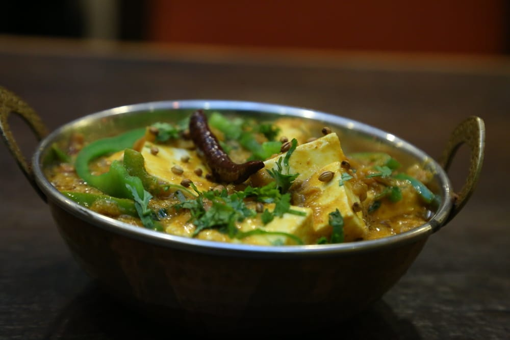 Kadai paneer with capsicum and dried red chili